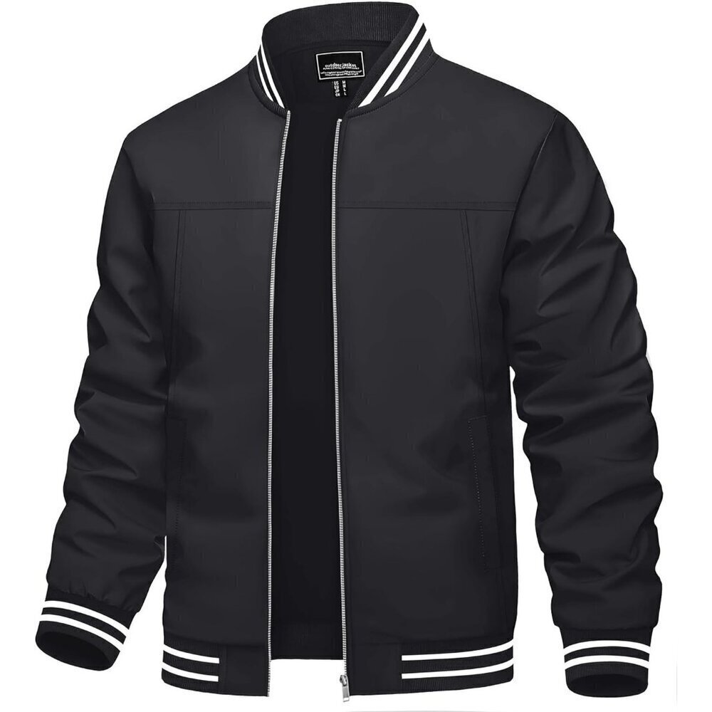 🆕Men's Black Bomber Lightweight Casual Spring Fall Windbreaker Zip Up Jacket